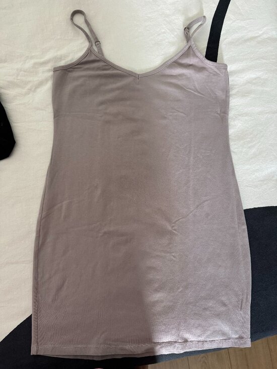LA made Dresses & Skirts - Like NEW Taupe Spaghetti Strap Bodycon Mini Dress Sz L
